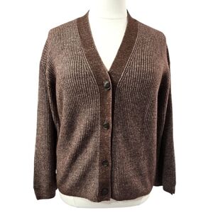 LOFT NWT Brown Red Ribbed V-Neck Cardigan Drop Shoulders Cozy Soft